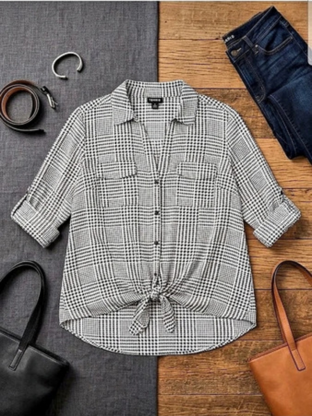 Torrid Checkered Button Down Shirt in Black & White